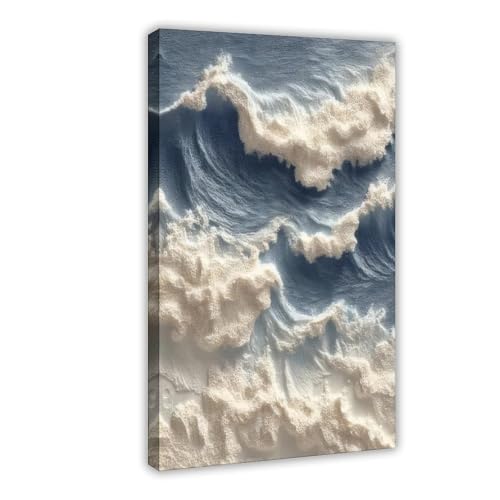 3D Textured Ocean Wave Wall Art, Abstract Sea Surf Heavy Impasto Painting, Hand-Painted Relief Canvas Blue and White Coastal Decor for Living Room Bedroom Office, 12