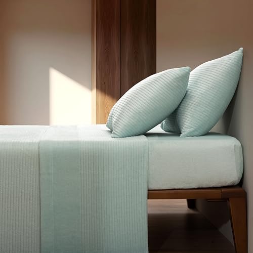 Casa da Laura - Sábanas de Coralina Verde Agua Acaneladas - Cama de 150/160 x 200 cm - Sábana Encimera, Bajera y 2 Fundas de Almohada - 100% Poliéster Micro Coralina