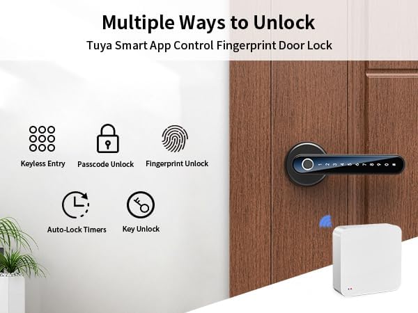 Diagram showing multiple ways to unlock the IRONZON smart door lock: Keyless Entry, Passcode, Fingerprint, Auto-Lock Timers, and Key Unlock.