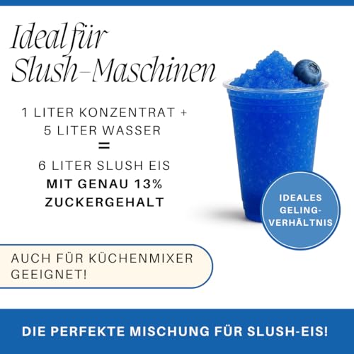 A. Becker´s Slush Eis Sirup | Ohne Azofarbstoffe | 5L Blaubeere | Vegan | 1L Slush Konzentrat ergibt 6L Eis | Getränkesirup für Zubereitung in Slush Maschine und Mixer