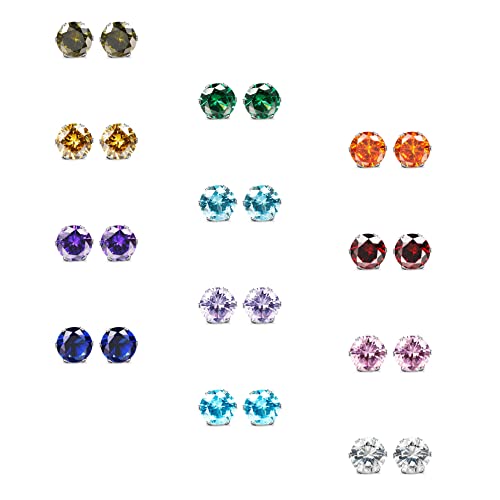 ORAZIO CZ Stud Earrings for Women Men Stainless Steel Cubic Zirconia Screwback Earrings Set4
