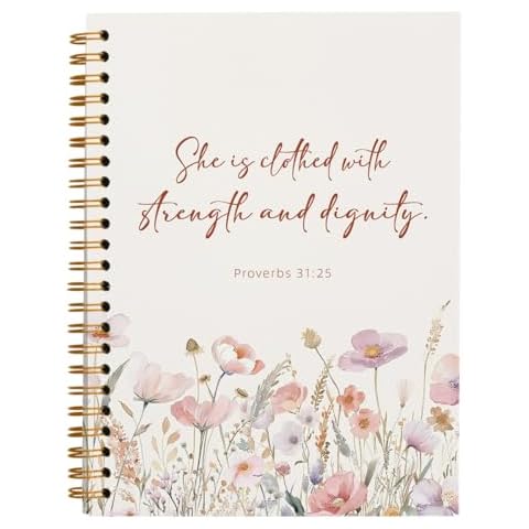 PLKMN Floral Christian Notebook Journal for Women, Prayer Journal, She is Clothed with Strength and Dignity Bible Notebooks for Note Taking, Bible Journaling Notebook, Spiral Notebook 5.5x8.3 Inch Cover