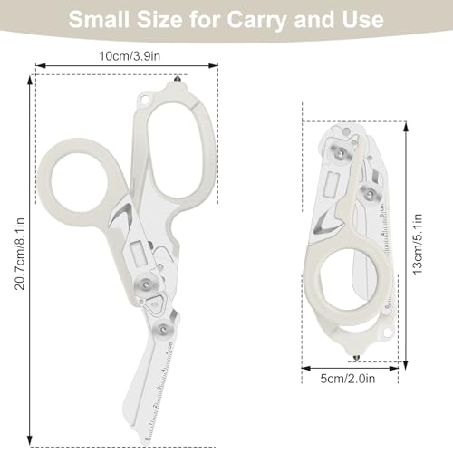Image of 6 in 1 trauma shears, folding emergency shear, Outdoor Camping Tools, Seat Belt Cutter, Oxygen Cylinder Wrench, Complimentary Adjustable Wrench (Luminous Silver)