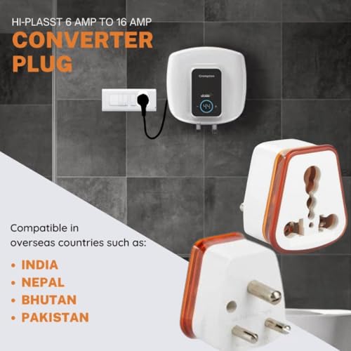 Image of HI-PLASST 6a to 16a Converter Plug | 6 amp to 16 amps Converter Plugs Useful for 16a Extension Board with16 amp Socket and 16 Ampere Plug Top,for A /C,Refrigrator,etc,230 Volt AC.(Orange,3 Pieces)