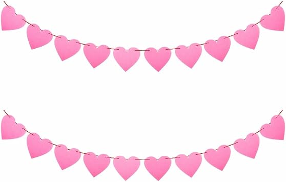 2 Pack Pink Heart Garland Felt Heart Banner Hanging Heart Garland for Romantic Wedding Decorations