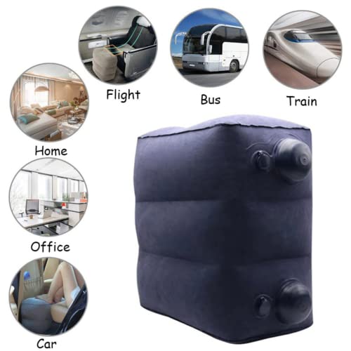Image of Inflatable Dual-Pump Foot Rest Pillow - Portable Adjustable 3-Height Travel Seat Extender & Leg Rest for Kids & Adults - No-Mouth-Blow, Soft Flocking, Multi-Use Travel Comfort (Pack of 2, Blue)