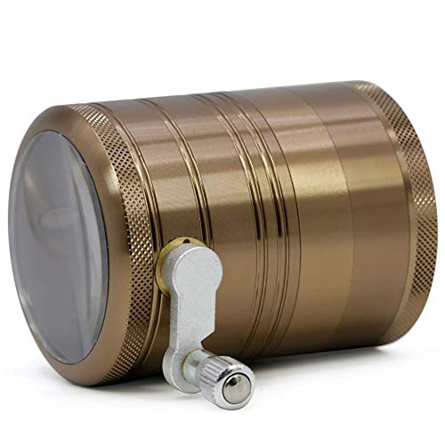 BGSFF Gewürzmühle aus Aluminiumlegierung 63 mm Vierschichtige handtransparente Fensterwippe Kräutermühle Metallmühle für trockene Kräuter, braun