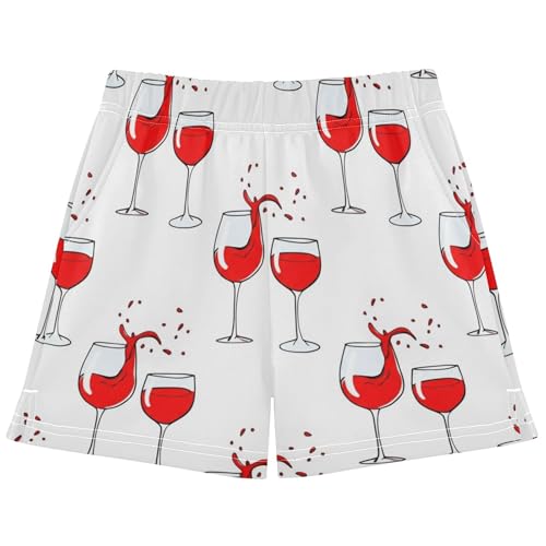 Girls Athletic Lounge Shorts Red Wine Splashes Print Comfy Pajama Sleepwear Custom Kids Summer Clothes, X-Small