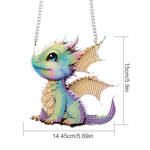 Image of Flying Dragon Diamond Painting Hanging Kit, DIY 5D Special Shaped Crystal Rhinestones Diamond Art Pendant Ornament Acrylic, Fantasy Dragon Art for Wall, Door or Car Decoration, Handmade Craft Gift