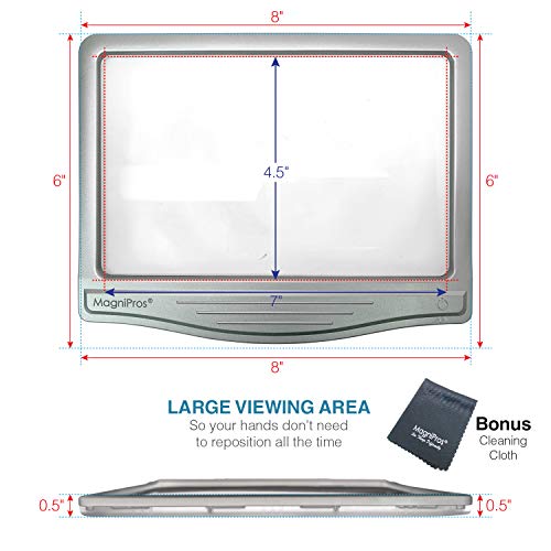 Magnipros 3X Large Ultra Bright Led Page Magnifier With Anti-Glare Dimmable Leds(Evenly Lit Viewing Area & Relieve Eye Strain)-Ideal For Reading Small Prints & Low Vision #TOP6
