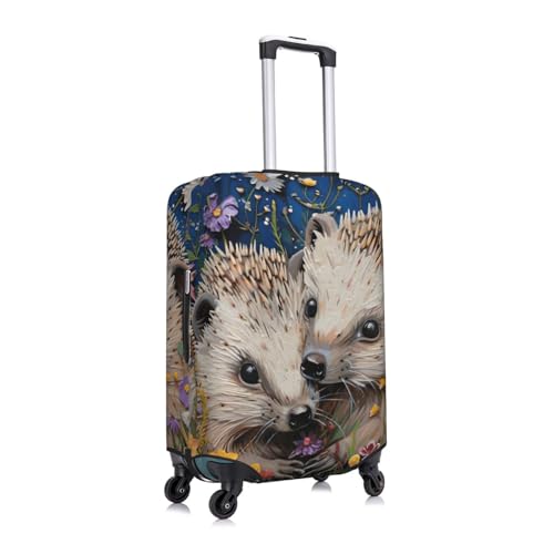 Floral Hedgehogs Print Washable Suitcase Cover Personalized Luggage Protector Travel Elastic Anti Scratch3