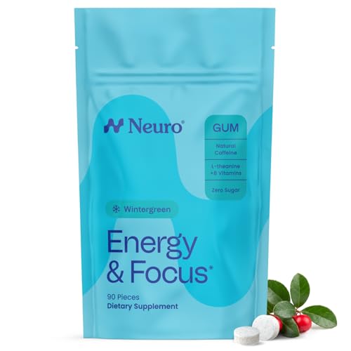 Image of Neuro Energy & Focus Gum - Caffeine Gum with 40mg Natural Caffeine & L-Theanine - Nootropic Energy Supplement with B Vitamins - Sugar Free, Vegan - Wintergreen, 90ct