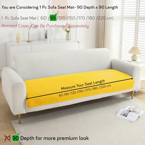 Image of HOKIPO Polyester Quilted Sofa Cover Mats For 1 /2 /3 Seater Sofa And L Shape. Make Your Own Sofa Cover Set, Mat Length 90(D) X 90(L) Cm, Yellow (In-718-Ylw)