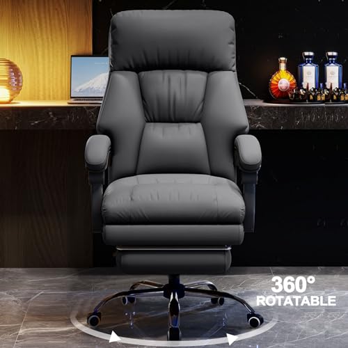Image of Executive Office Chair with Wheels PU Leather Ergonomic Desk Chairs with Foot Rest High Back Computer Gaming Chairs for Home Office
