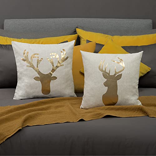 Jwh Christmas Reindeers Pillow Covers Decorative Gold Throw Pillow Deer Print Accent Pillow Case Winter Holiday Pillowcase Elegant Cushion For Farmhouse Bed Couch Decor Sham 20X20 Inches Beige #TOP7