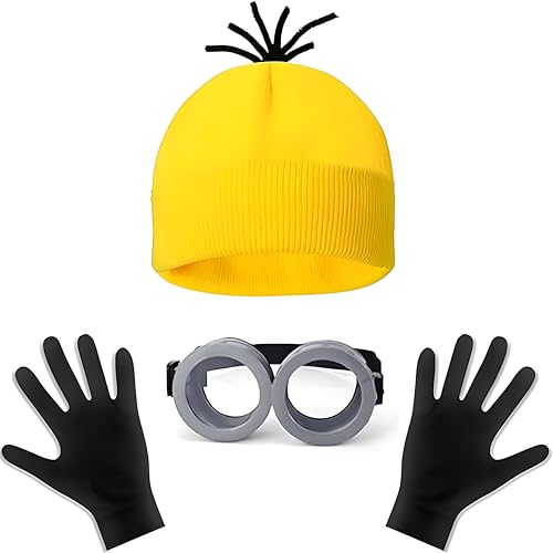 Ya en mundofriki.es: 3 piezas de accesorios de disfraz de Minion, set de disfraz amarillo para cosplay, disfraz de cosplay para adultos y niños, disfraz de carnaval, gafas steampunk, guantes negros y gorras amarillas tipo