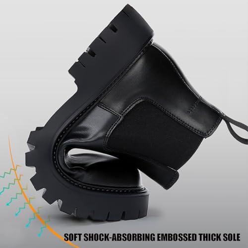 Men's Genuine Leather Chunky Platform Chelsea Dress Boots Luxury Round Toe lug sole Slip-On Outdoor Non Slip Shock Work Ankle Boots4