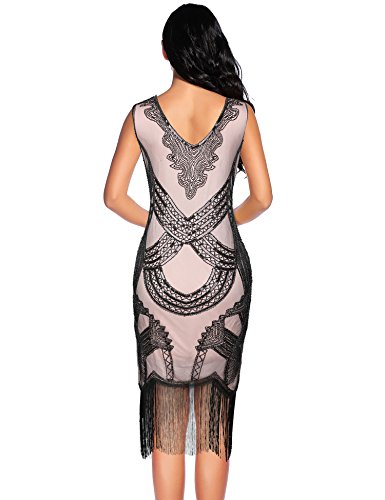 Image of Women's 1920s Gatsby Dress V Neck Sequin Bead Fringed Cocktail Hem Flapper Dress