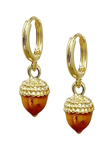 Dainty Acorn Huggie Hoops Earrings Everyday Earrings for Fall Winter Thanksgiving Christmas Jewelry Gift for Women Girls Nature Lovers