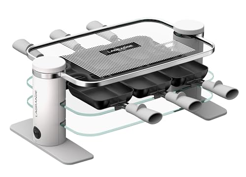 LAGRANGE Appareil à raclette 6 personnes, 750 W, Plateaux verre, plateau supérieur démontable pour nettoyage simplifié, Repose poêlons intégré, Design...