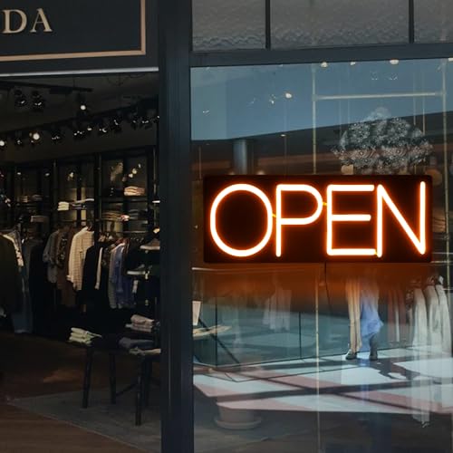 Image of Open Signs for Business 12V /2A Ultra Bright LED Neon Open Sign Lighted Open Sign Electric Light Up Open Sign for Business Storefront Window Glass Door Retail Shop Store Bar Salon Restaurant (Yellow, 32 Inch)