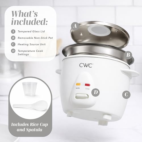 Image of COOK WITH COLOR 6 Cup Rice Cooker 300W - Effortless Cooking and Perfectly, Cooks 3 Cups of Raw Rice for 6 Cups of Cooked Rice, Cream