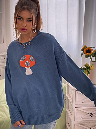 WDIRARA Women's Mushroom Print Crew Neck Long Sleeve Casual Sweater Pullover Tops3