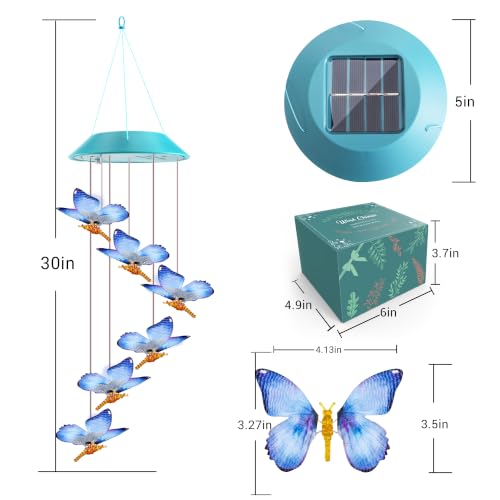 Image of Toodour Solar Wind Chime, Color Changing LED Swaying Butterfly Wind Chimes, Upgrade Butterfly with Fluttering Wings, Waterproof Solar Outdoor Light Decor for Garden Window Patio, Gift for Mom Grandma