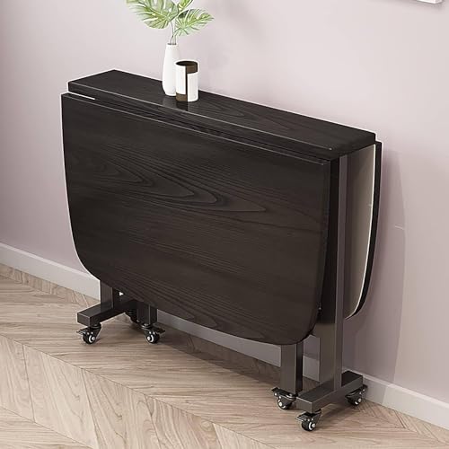 Mesa de comedor plegable extensible con ruedas, mesa de cocina de madera que ahorra espacio, diseño de hojas caídas, borde redondo, para espacios pequeños, muebles modernos para el hogar