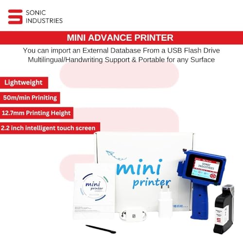 Image of SONIC INDUSTRIES Lightweight Coding Printer for Packaging Products Thermal Inkjet Machine for Expiry Date Batch Code and Barcode Applications in FMCG and Production Environments