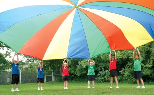 Image of Fitfix Kids Play Parachute 4 feet to 24 feet with Handles and Carry Bag for Cooperative Play and for Upper-Body Strength (30 Ft)