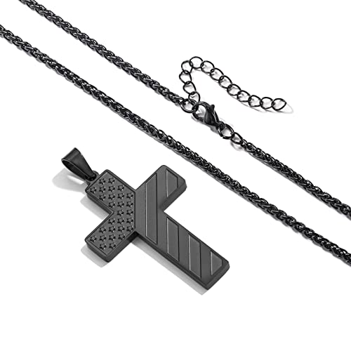 Duodiner Black Cross Necklace For Men Boys Pendant Chain Stainless Steel American Flag Joshua 1:9 Baptism Religious Christian First Communion Confirmation Jewelry Gifts #TOP2
