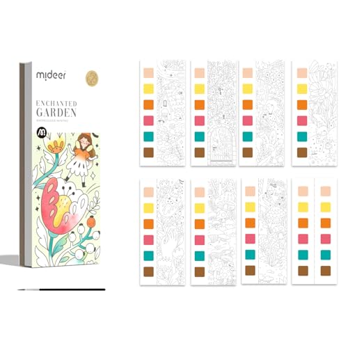 MiDeer Pocket Watercolor Painting Book for Kids Ages 4-8+ Mess Free Paint with Water Coloring Books Travel Watercolor Kit Party Favors Arts Crafts Birthday Gifts for Girls - Enchanted Garden