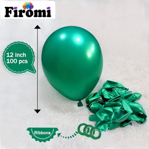 Image of Firomi Pearl Green Balloons 12-inch 100 Pack (with 3 Ribbons) | Latex Thicken Premium Durable Shiny Balloons for Birthday Wedding Hunter