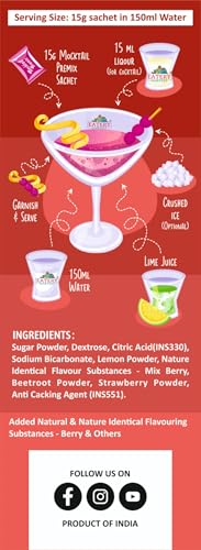 Image of EATERY HARVEST Non-Alcoholic Mocktail Premix - Delicious Mix Berry, 225g (15 x 15g Sachets). Sparkling Highball Cocktail Mixer, Vegan, No Artificial Colors, Easy to Prepare, Room Temp Storage