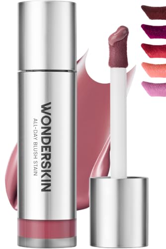 Wonderskin Liquid Blush Stain - Wonder Blading All-Day Blush Stain Buildable Warm Peach Pink Cream Blush Tint for Cheeks 12HR Transfer-Proof Natural Glowy Finish Water-Resistant (Barely)