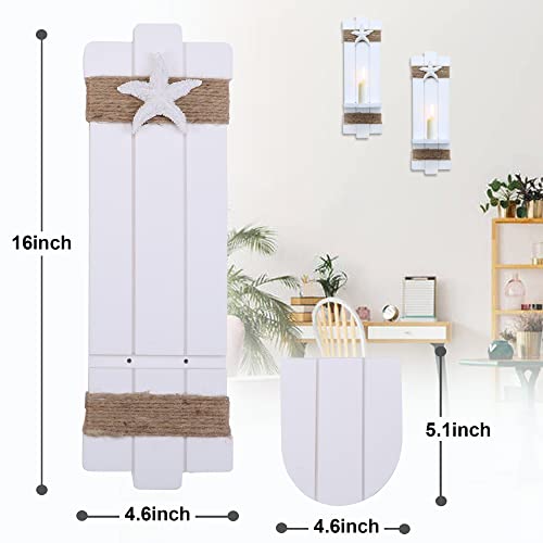 Sconces Wall Decor Set Of 2, Beach Decor Starfish Wall Candle Sconces, Ocean Themed Wall-Mount Candle Holders, Farmhouse Wall Candle Sconces Shelf, Nautical Style Beach Bathroom Decor White #TOP1