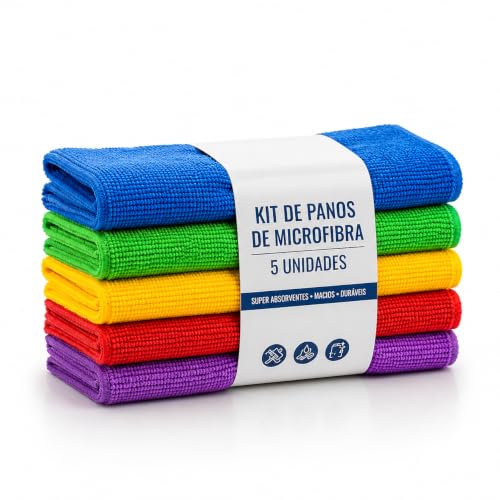 Kit 5 Panos de Microfibra 30x30cm Multiuso Casa Cozinha Carro