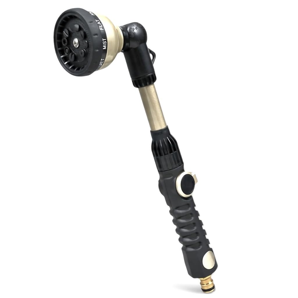 rainfactory Gießstab für Garten [10 Sprühmodi] Metall-Brausestab, langer Aluminium Comfort-Stab | Gartenbrause mit Messingadapter für schnelle Befestigung | Multibrause für Blumendusche & Beete