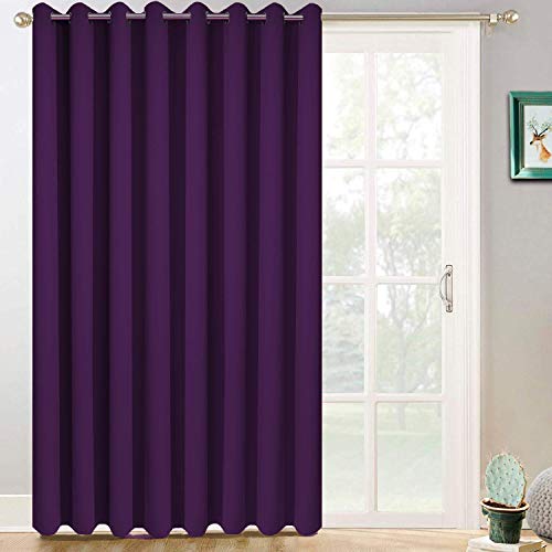 Yakamok Extra Wide Blackout Curtain for Sliding Glass Door, Grommet Thermal Insulated Room Divider Curtain 100W x 84L inch, Room Darkening Patio Curtain,8.3ft Wide x 7ft Tall, 1 Panel,Purple
