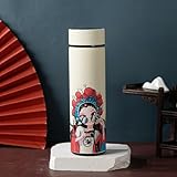 Insulated Coffee Tea Travel Thermos Mug Water Bottle with Removable Strainer and Temperature Featuring Chinese Opera Singer Design - 16.9 fl oz (White)