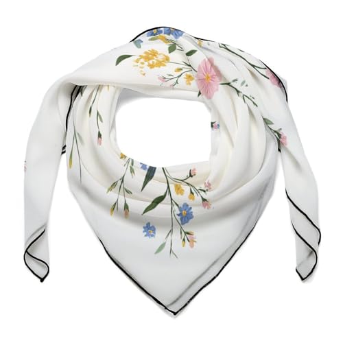 Jubonexis Foulard carré en satin avec motif fleurs sauvages et vignes colorées pour femme