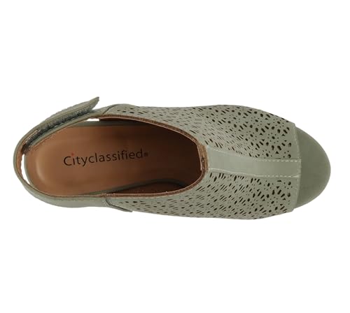 Image of CITYCLASSIFIED inchElect inch ~ Women's Peep Toe Laser Cut Geometric Caged Slingback Ankle Strap Low Stacked Heel Ankle Bootie