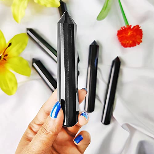 Image of Black Tourmaline Crystal Wand for Reiki Healing 50-100 Gm | Natural Crystals Stone Wand for Vastu Meditation Massager Tool