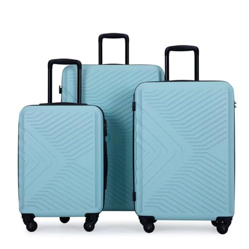 3 Piece Luggage Sets Abs Lightweight Suitcase With Two Hooks, Spinner Wheels, Tsa Lock, (20/24/28) Green