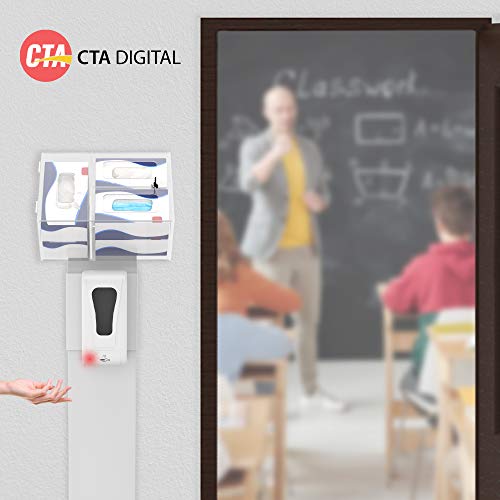 Image of Sanitizing Station Stand- CTA Premium Locking Heavy-Duty Secured Stand with Acrylic Glove, Mask Box & Contactless Soap /Hand Sanitizer Dispenser for Offices, Schools & Public Area, White (SAN-STT1W)
