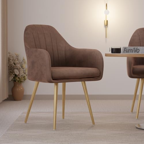 Image of Milano Velvet Comfort Dining Chair with Deep Cushion Seating, Strong Wooden Frame & Metal Support Legs for Dining, Living Room, Bedroom, Balcony & Office (Caramel Brown)