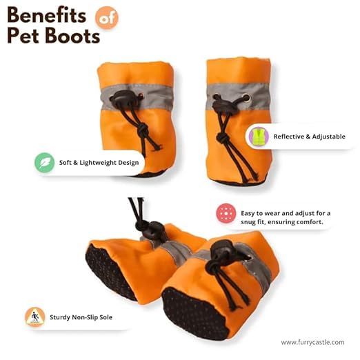 Image of 100% Polyester Warm Comfortable Water Resistance Pet Boots /Shoes for Dogs & Cats (Neon Orange, XL)