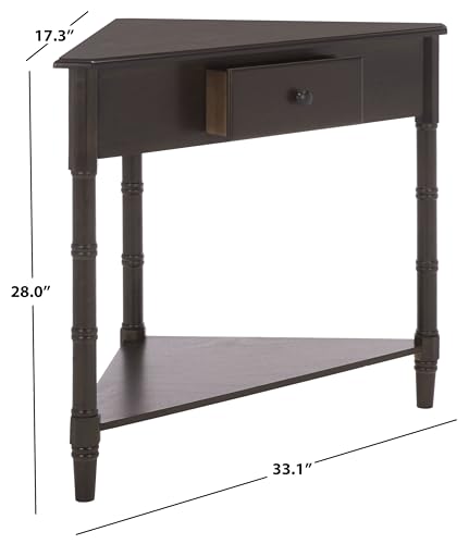 Image of SAFAVIEH Furniture - Gomez 1-Drawer Corner Table - Dark Chocolate - Solid Wood - Classic Corner Storage Design - Ideal for Entryway, Living Room, Home Office, 33.1 inch W x 17.3 inch D x 28 inch H (AMH5709F)
