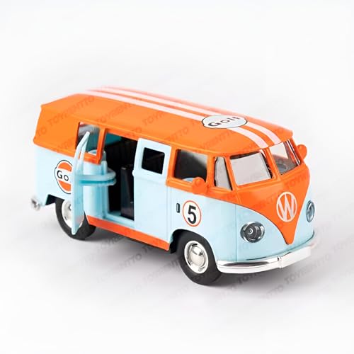 Image of 1:36 Scale Die-Cast VW T1 Model Van Toy Car, High Detail Vintage Simulation Pull-Back Bus with Openable Doors, Classic Retro Design Collectible Gift for Kids & Collectors, Multicolor